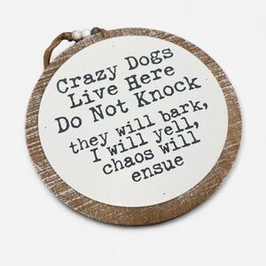 Rustic Brown and White Dog Warning Wall Sign